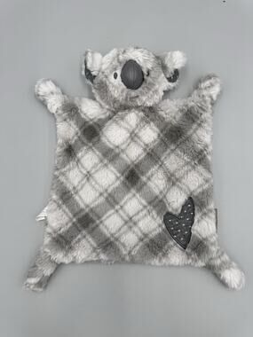 Demdaco Koala Bear Lovey Rattle Plush Baby Gray Plaid Security Blanket W/ Heart